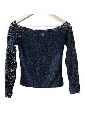 Divided Black Lace Off Shoulder Stretchy Top Dark Romance Goth - Small